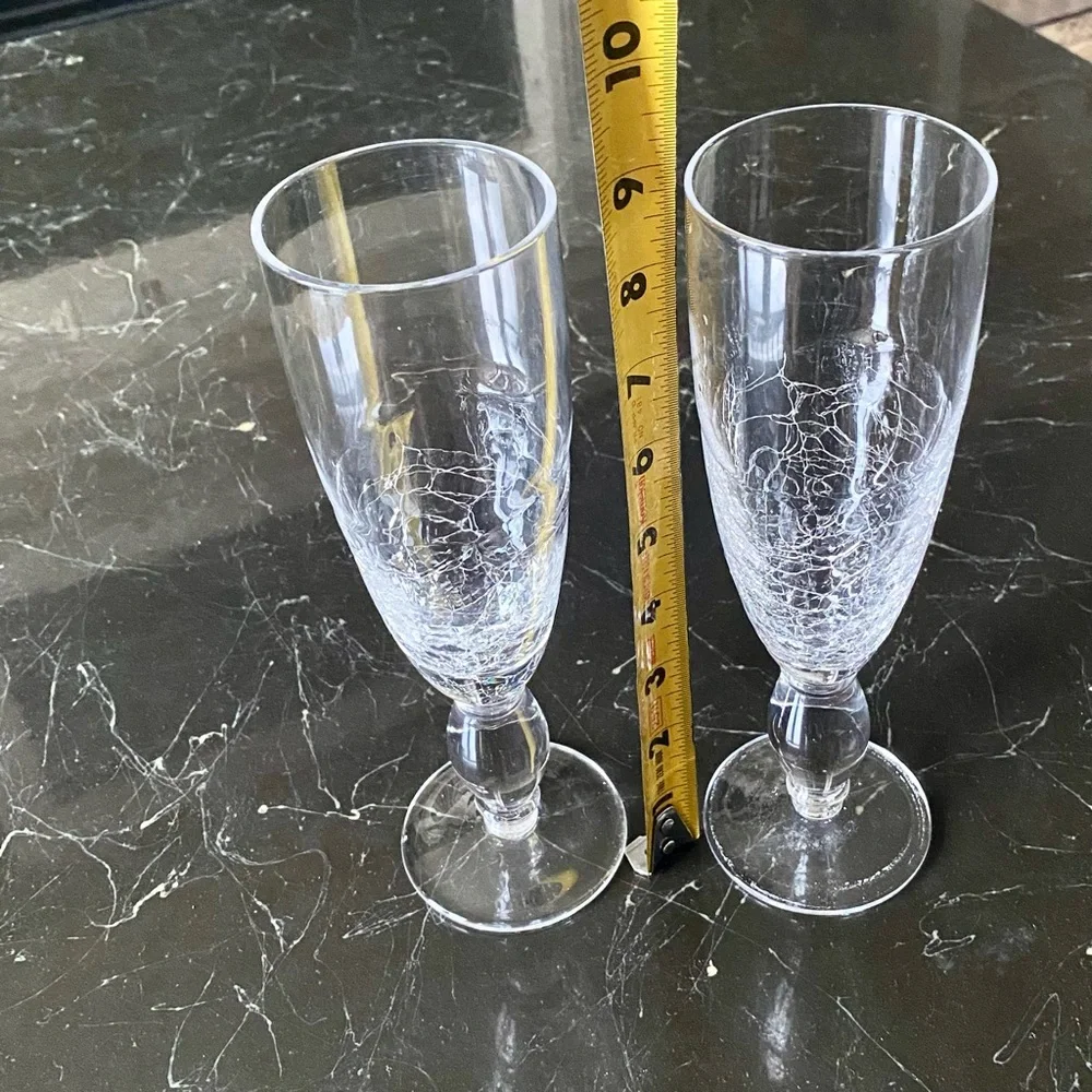 Pier 1 Clear Crackle Glass Flutes / Drink Glass Set